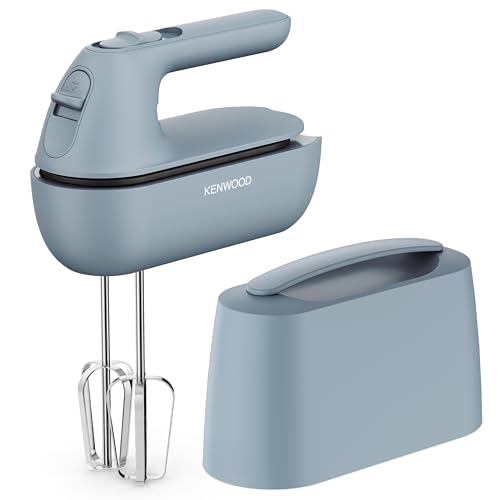 Kenwood Handmixer QuickMix Go HMP40.000GY, tragbar dank integriertem Koffer, Inklusive Edelstahl Schneebesen & Knethaken, Messlöffel, 350W, Grau-Blau