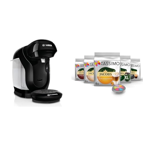 Bosch Tassimo Style friendly Kapselmaschine TAS112E mit Tassimo Kapseln Probierbox, Vielfaltspaket, 64 Pads