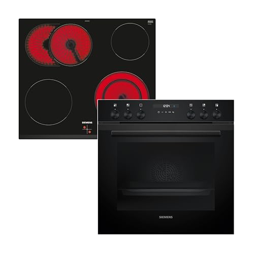 Siemens EQ522KAAB, Einbauherd-Set, Made in Germany, Bestehend aus HE217GBB3 Herd 60 x 60 cm, 3D Heißluft, Hydrolyse und EA631GNA1E Elektrokochfeld 60 cm, Bräterzone, powerBoost, Rahmenlos