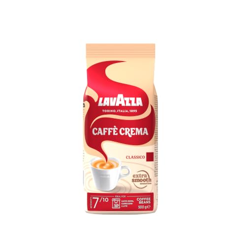 Lavazza, Caffè Crema Classico, Arabica & Robusta Kaffeebohnen, Ideal für Espressomaschinen, mit Aromanoten von Getrockneten Früchten, Starker Geschmack, Intensität 7/10, Mittlere Röstung, 500 g