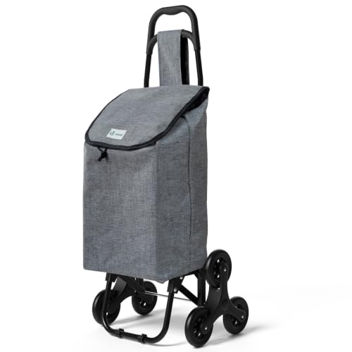 VOUNOT® Einkaufstrolley Treppensteiger, Trolly Einkaufswagen Klappbar, Hackenporsche mit 3 Räder, Wasserdichter, 32L, Grau