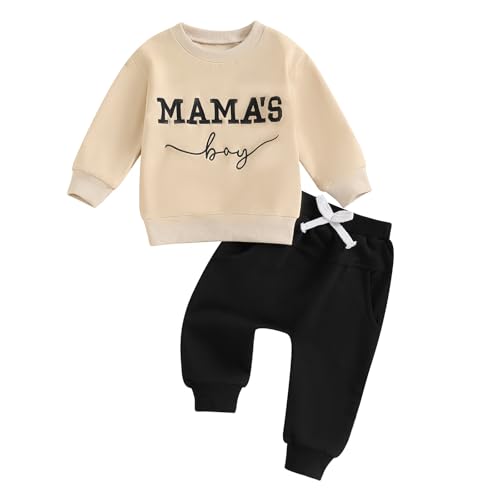 Geagodelia Baby Jungen Kleidung Babykleidung Outfit Set Mama's Boy Langarmshirt Sweatshirt + Hose Neugeborene Weiche Babyset Zweiteiler (A - Schwarz, 0-6 Monate)