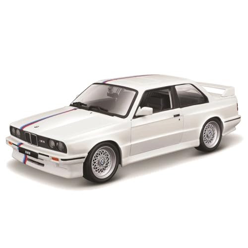 Bburago BMW M3 (E30): Modellauto im Maßstab 1:24, Türen beweglich, weiß (18-21100W)