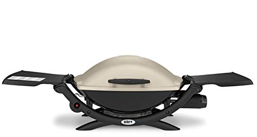 Weber Q2000 Gasgrill, 54 x 39cm Grillfäche, portabler BBQ Grill, 1 Brenner, mit ausklappbaren Seitentischen, 2-geteilter porzellanemaillierter Guss-Grillrost - Titanium (53060079)