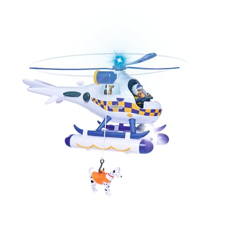 Simba 109252537 - Feuerwehrmann Sam Polizei Wallaby, mit Sound, Blaulicht, Suchscheinwerfer, Seilwinde, mit Figur Rose und Dalmatiner Radar, Schnüffel, Zubehör, ab 3 Jahren