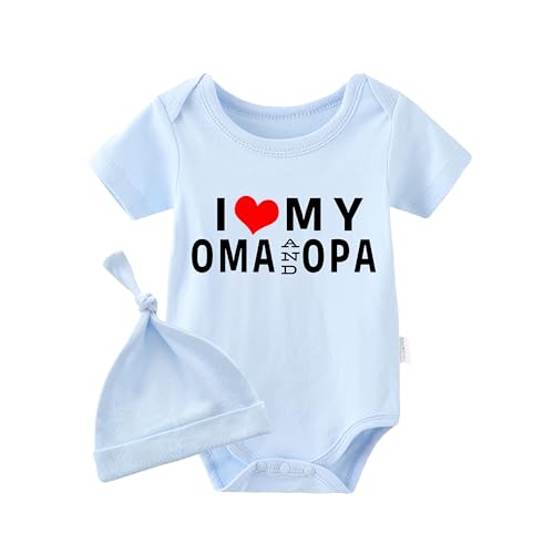 culbutomind Baby Zwillinges Stramplers I Love My Oma Opa Fun Baby Body Kurzarm Geschenk Für Geburt Jungen Mädchen Zwillinge Bekleidung Mit Hut(blue oma 3months)