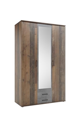 CHICAGO Eleganter Kleiderschrank mit viel Stauraum - Vielseitiger Drehtürenschrank in Old Style & Betonoxid Optik - 120 x 197 x 54 cm (B/H/T)