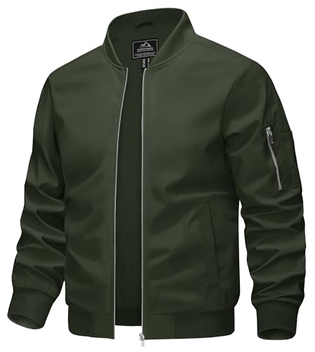 KEFITEVD Übergangsjacke Herren Jacke Sommer Männer Pilotenjacke US Army Jacke Bomber Jacket Frühlingsjacke Stehkragen Windjacke Herbst Dunkeloliv L