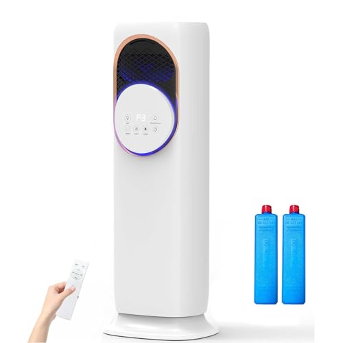 Turmventilator Klimaanlage mit Heizung & Luftbefeuchtung, Flügelloser Heizlüfter mit Fernbedienung, 3 Kühl- & 2 Heizstufen, 8h Timer, Klimagerät Luftkühler für Wohnung Zimmer Räume