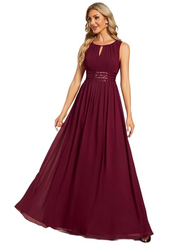 Ever-Pretty Abendkleid Lang Elegant für Hochzeitsgäste Ärmelloses Ballkleid mit Halterneck Burgund 38