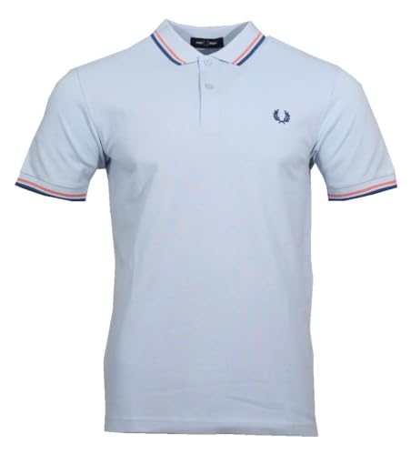 Fred Perry Herren Kurzarm Polo - M3600 (DE/NL/SE/PL, Alphanumerisch, 3XL, Regular, Regular, Hellblau/Blau/Orange)