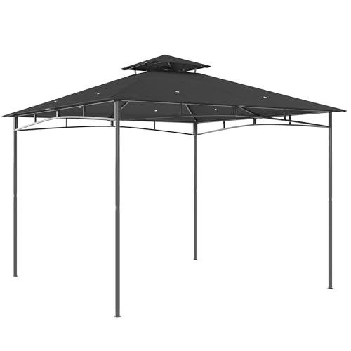 Outsunny Pavillon 3x3m Wasserabweisend Stabil Winterfest Gartenpavillon mit zurückziehbar Obenrahmen Doppeldach, UV 50+ Partyzelt Gartenzelt Gazebo für Festival Partys Garten Dunkelgrau