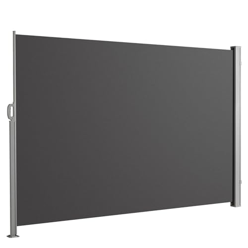 Floordirekt Seitenmarkise aus Aluminium, 200x400cm Anthrazit - ausziehbarer Sicht- & Sonnenschutz für Balkon & Terrasse, Polyester 280 g/m² (PU), UV-Schutz UPF50+, mit Bodenhalterung