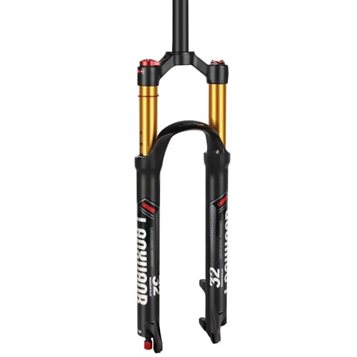 LANXUANR 26/27,5/29 Zoll Mountainbike Gabel. Rückpralleinstellung. Gerade Gabelschaft/Konisches Gabelschaft Luftfederung, 100 mm Federweg, 9 mm Achse, Scheibenbremsen
