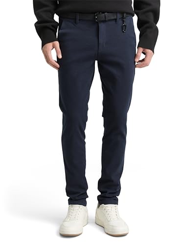 TOM TAILOR Denim Herren 1020451 Straight Fit Chino Hose mit Gürtel, 23976 - Navy Dobby Yarn Dye, 33W / 32L