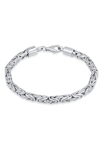 Kuzzoi Buddha Silber Armband für Herren, handgefertigtes Königsketten Armband (5 mm) aus 925 Sterling Silber, massives Königsarmband für Männer, Länge 23 cm