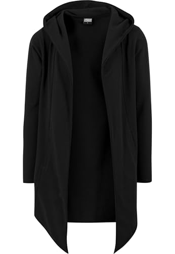Urban Classics Herren Long Hooded Open Edge Cardigan – Langer Kapuzen Cardigan aus Baumwolle im Loose Fit, offener Schnitt mit offenen Kanten für Streetwear & Freizeit,Schwarz,XL