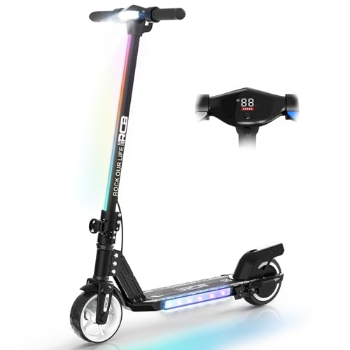 RCB R12 E-Scooter Kinder 6-12 Jahren, bis zu 15 km/h & 10 km, 6,5 Zoll Faltbar Elektroroller, Bunte Leuchten, LED Display,Doppelte Bremsen, Geschenk für Kinder