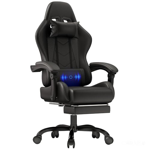 JUMMICO Gaming Stuhl, Bürostuhl Ergonomisch Mit Massagefunktion, Gamer Stuhl verstellbare Rückenlehne 90-135°,und fußstütze, Gamingstuhl 150 kg belastbarkeit, Schwarz