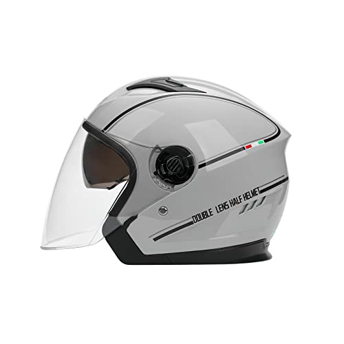 LIONCIANO Motorradhelm Mit Doppelvisier, Jet-Helm für Roller, Scooter, Moped, Mofa, Chopper - Retro Vespa Vintage (Grau)