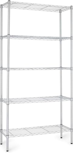 Amazon Basics Aufbewahrungseinheit mit 5 Regalböden, höhenverstellbaren Einlegeböden und Nivellierfüßen, Maximalgewicht 680 kg, Chrom, 36 D x 91 W x 183 H cm