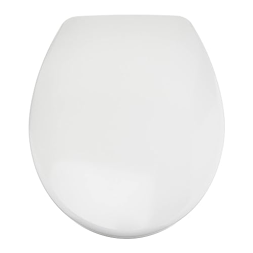 Amazon Basics Oval Robuster WC-Sitz aus Urea-Material mit Absenkautomatik, leicht abnehmbar, 37 x 42.5 cm, Universalgröße, Weiß