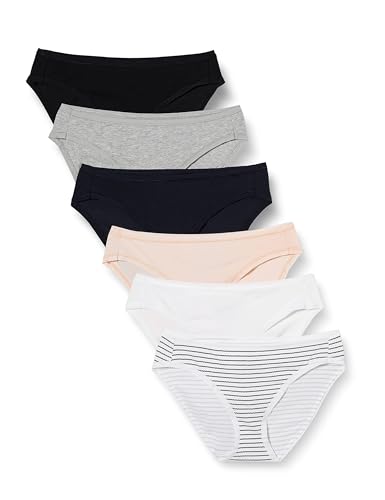Amazon Essentials Damen Unterwäsche Bikini Slips Baumwolle (in Übergröße erhältlich), 6er Pack, Mehrfarbig/Heide/Streifen, 40