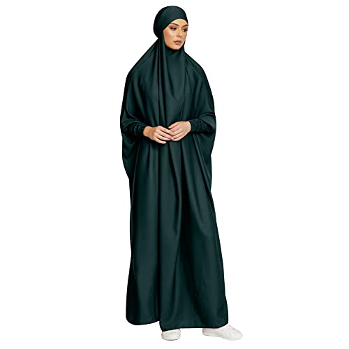 Gebetskleidung für Frauen Abaya Muslim Damen Hijab mit Kapuze Langarm Islamische Muslimische Kleid Arabisch Türkische Robe Jilbab Khimar Kaftan Ramadan Burka Ganzkörper Lang Gebetskleid Olivgrün L