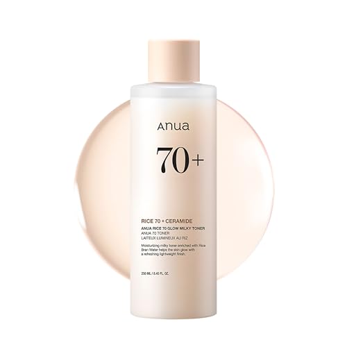 Anua Rice 70 Glow Milky Toner, Glass & Dewy Skin, Hydration & Barrier Care, Reiswasser, Niacinamid, Ceramide, Alle Hauttypen, Duftstofffrei, Nicht komedogen, Korean Skincare, 8.45 fl.oz