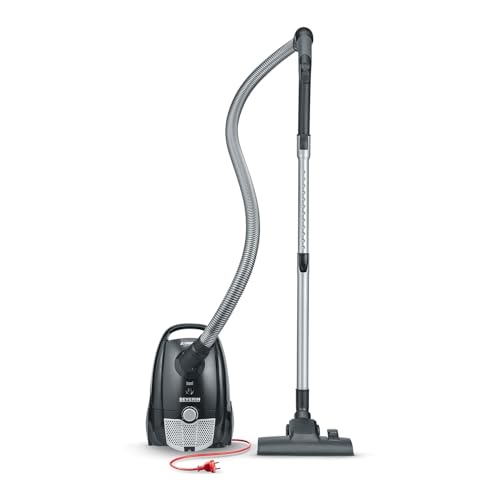 Severin Staubsauger mit Beutel, kompakter & leiser Bodenstaubsauger für Teppich - & Hartböden, 750 W, 2L, Soft-Sound-Bodendüse, 8 m Reichweite, schwarz, BC 7030