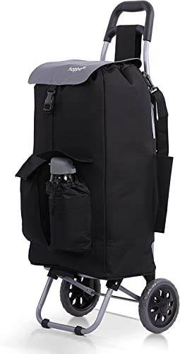 Hoppa Einkaufstrolley mit Rädern 42L Große Kapazität – Leichter Faltbarer Einkaufstrolley | Isolierte Einkaufstasche | Wasserabweisend | 2-Rad Trolley mit Taschen & Schultergurt+