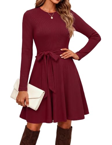 GRACE KARIN Damen Elegant Strickkleid Langarm A Linie Kleider