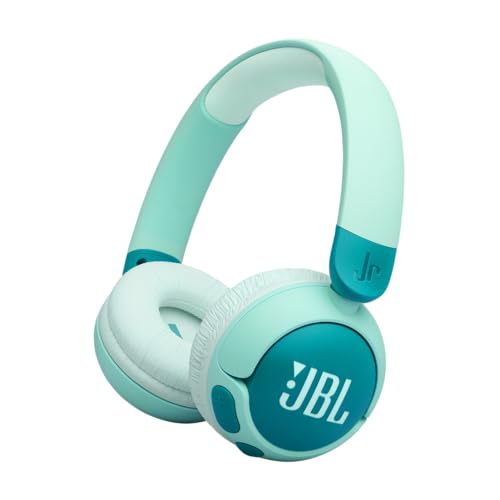 JBL Junior 320 BT, Kabellose On-Ear Bluetooth-Kopfhörer mit eingebautem Mikrofon für Kinder, 50 h Wiedergabe, JBL Safe Sound, geringer Lautstärke, einfacher Bedienung und Sticker-Set, Grün
