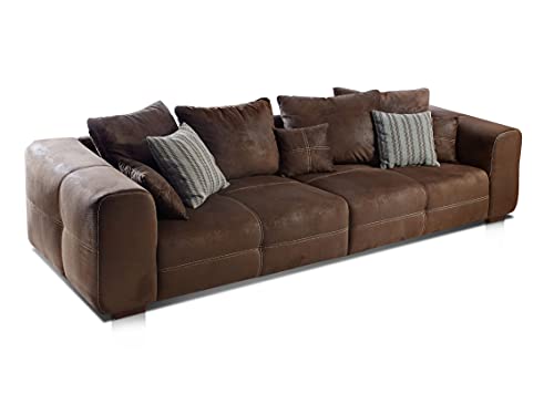 Cavadore Big Sofa Mavericco / Große Polster Couch mit Mikrofaser-Bezug Lederoptik / Inklusive Rückenkissen und Zierkissen in / Maße: 287 x 69 x 108 cm (BxHxT) / Farbe: Antik Braun