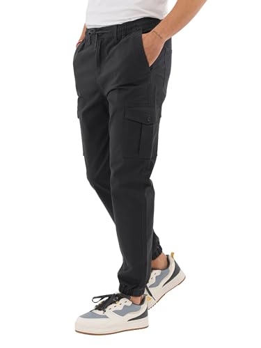 COMEOR Cargohose Herren Stretch Relaxed Fit – Chino Hose Baumwolle Männer Cargo Outdoorhosen, Wanderhose, Baggy Freizeit mit 6 Taschen & Kordelzug (Dunkelgrau, XL)