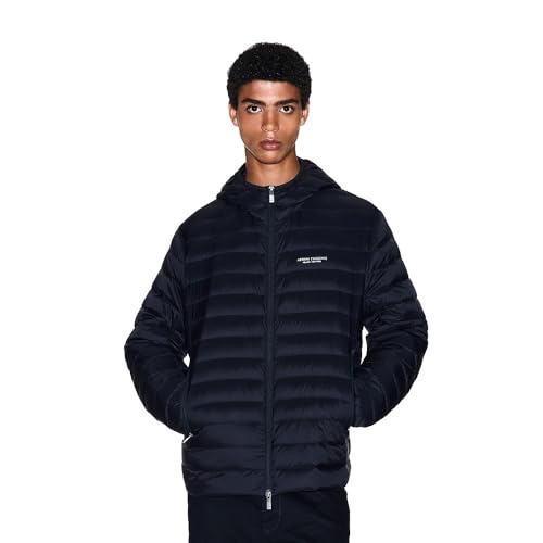 Armani Exchange Men's Essential, Long Sleeve Padded Side Lettering Logo Jacket, Blue, L