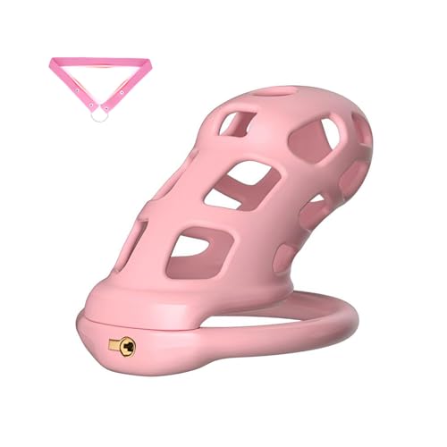 Peniskäfig aus Silikon Chastity Cage Männer mit Verstecktem Schloss und 4 ABS-Ringen Leichter und Atmungsaktiver Rosa Keuschheitskäfig Herren mit Gürtel zum Bondage des Penis (L)