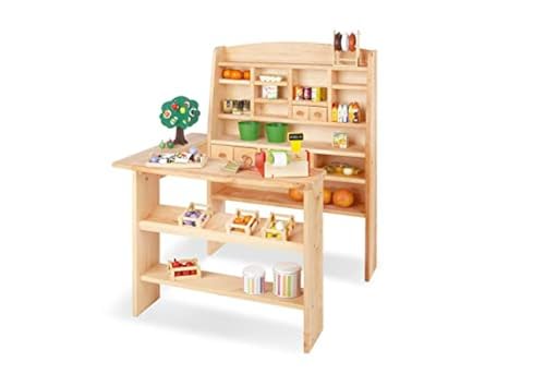 PINOLINO Kaufladen Emma, Spielküche aus Holz, ohne Kinderküchenzubehör, standfeste Kinderküche, Kinder Kaufmannsladen, Spielzeug ab 3 Jahre, Maße B 92 x T 94 x H 110 cm, unbehandelt