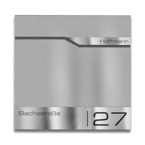 Metzler® Briefkasten Graualuminium mit Zeitungsfach, personalisiert mit Lasergravur, Wandbriefkasten mit Namensschild & Hausnummer, austauschbare Edelstahl-Gravurplatte, 10 Jahre Ersatzteile | Siebert