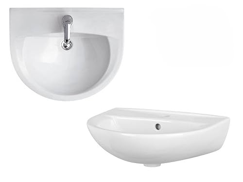 Waschbecken mit BEST CLEAN Oberflächenbeschichtung, 60 cm breit, weiß mit Hahnloch, Waschtisch aus Keramik