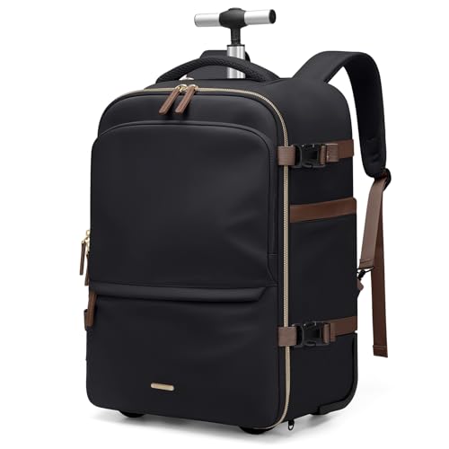 GOLF SUPAGS Rucksack mit Rollen, 32L Trolley Reiserucksack, 17 Zoll Laptop Rucksack, Handgepäck Rucksack, für Kurze Ausflüge, Schule, Dienstreise (Schwarz)