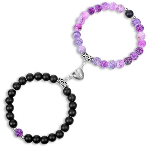 2 Stück Magnetische Pärchen Armband Paare Damen Herren Partnerarmbänder Fernbeziehung Armband Herzförmige Partner Armbänder BFF Freundschaftsarmbänder für Freund Freundin Liebhaber Beste Freundin