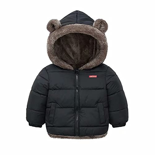 Natashas Baby Kinder Winterjacke Mantel mit Kapuze Jacke Warm Baby Niedlich Plüsch Bärenohren Jungen Mädchen Baumwolljacke(Schwarz, 98)