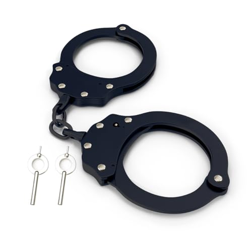 Shoke Echte Handschellen für die Polizei – Kettensicherung mit Schloss – Öffnung mit Schlüssel – Edelstahl – inkl - 2 Schlüsseln - Farbe: Schwarz