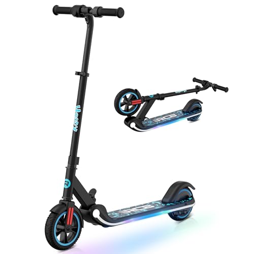 RCB E-Scooter Kinder, E-Roller für Kinder 6-12 Jahren, 150W Motor - Max 16Km/h - Regenbogenlicht - Faltbarer Elektroroller Kinder - LED Anzeige, Geschenk für Kinder und Jugendliche