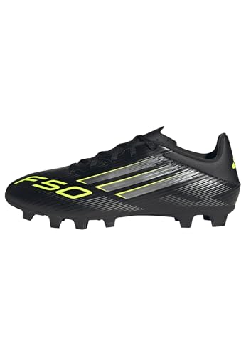 Adidas Unisex F50 Club Firm Ground/Multi Ground Football Boots, Core Black/Iron Metallic/Lucid Lemon, 42 EU