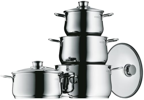 WMF Diadem Plus Topfset Induktion 4-teilig, Kochtopf Set mit Glasdeckel, Cromargan Edelstahl poliert, Induktions Töpfe Set unbeschichtet