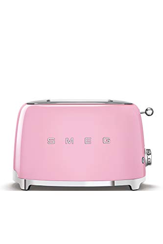 Smeg, 2x2 TSF01PKEU -Toaster, 2 Schlitze für 2 Scheiben, 6 Vergoldungsniveaus, Heizfunktion, Abtau- und Bagel- Funktion, Sammelschublade, 950W, Pink