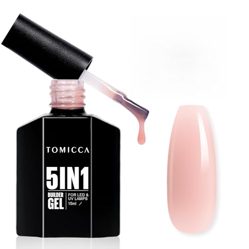 TOMICCA 5 in 1 Builder Gel für Nägel, 15ml Nude Rosa Builder GelNail, UV/LED Gel Nägel Gummy Base Aufbaugel für Gelnägel, Nagelverlängerung Reparatur, Nagelstärkung
