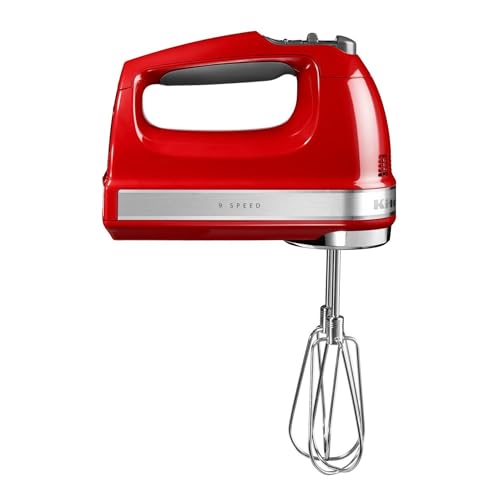 KitchenAid Leistungsstarker Handmixer 9 Stufen - Soft-Start und LED-Anzeige - Handrührer mit Edelstahl Rührbesen, Schneebesen, Knethaken und Mixstab - 85 W - Komfortgriff - Rot